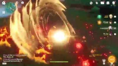 Itto burst gameplay against hilichurls showing AOE potential, via waffel or pong