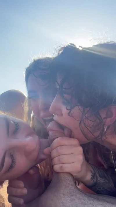 Wanna get sucked by a transgirl and her besties on the beach?