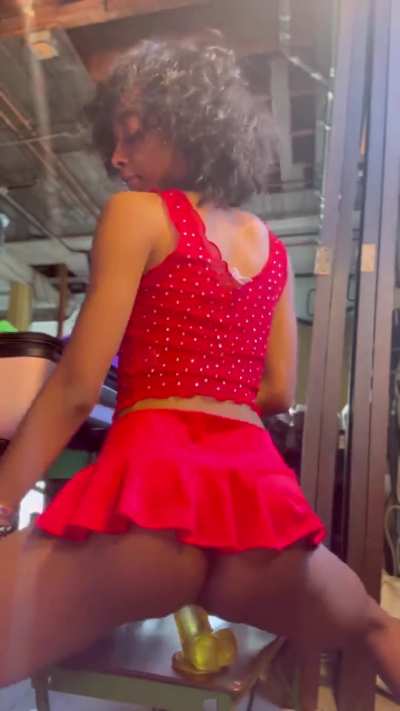 Petite Ebony Girl Bouncing Her Cute Butt on her Favorite Dildo