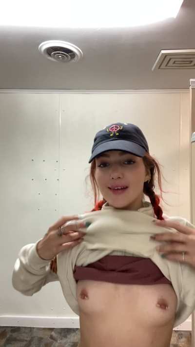 he dared to [f]lash my tits in the public bathroom but someone caught me at the end, hope they liked the peek!