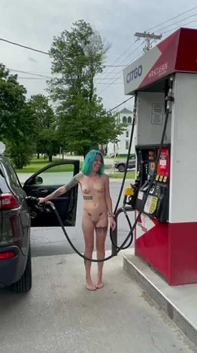 Gas station during the day fully nude 3 people pulled over to watch 🙊🙈
