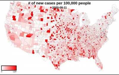 [OC] Animation of new cases per 100,000 residents in the US