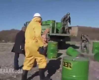 Russian CBRN troops in Ukraine cleaning the site of the Chernobyl Nuclear Power Plant (2022, Colorized)