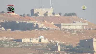 Opposition BGM-71 TOW team puts a missile through the window of an SAA occupied buidling - Al-Eis Hill, Aleppo - 11/25/2015
