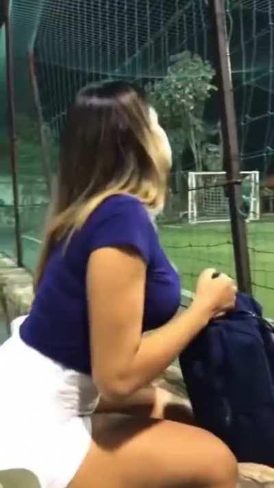 My wife and I at our friend's soccer game last night