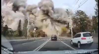 Russian missile hitting a road in Dnieper Ukraine