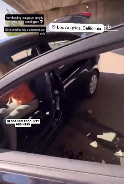 woman has no reaction to the accident she just caused