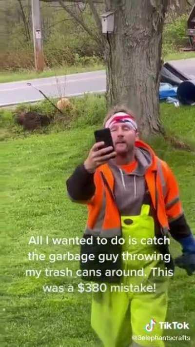 Garbage man gets mad when recorded