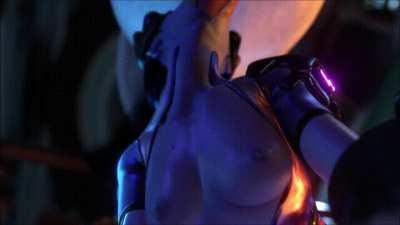 Widowmaker takes a huge horse cock deep in her throat, celebration for being 