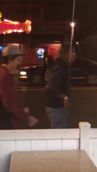 Dude dancing in the road outside of my pizza place.