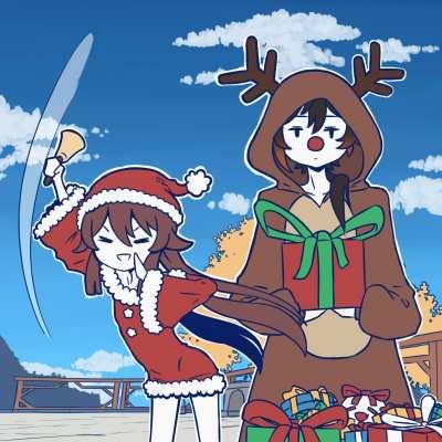 Hu Tao (Santa) and Zhongli (Reindeer)