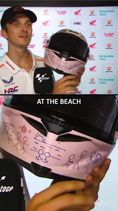 Luca Marini explains his special helmet design, which is about his wife Marta and the baby girl they’re expecting 👶