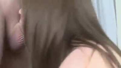 Blowjob of a goddess closeup with a throatpie