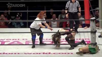 Sumire Natsu gets crotched doing a bronco buster