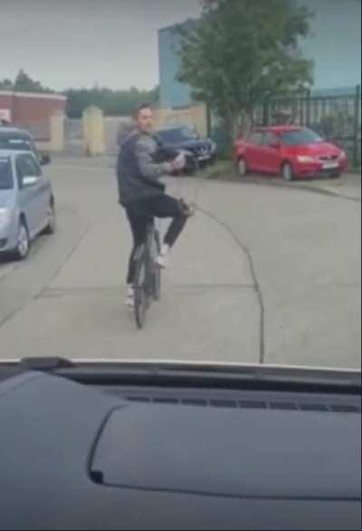 Cyclist blocking and threatening