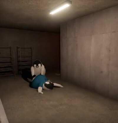 Nothing to see here! Just a penguin and their sleepy friend