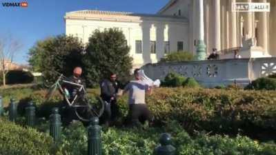 Man squeals as cops arrest him for stealing someone's property.