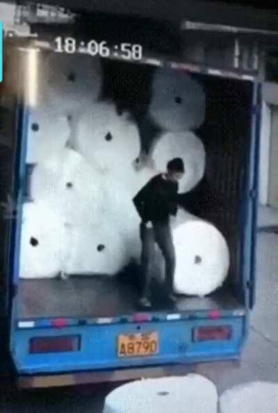 Just stacking some rolls of plastic, nothing new...