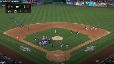 Benches clear for the first time this season as Francisco Lindor gets hit in the helmet on the bunt attempt.