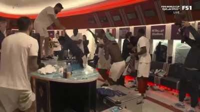 France team locker room after their win against Morocco