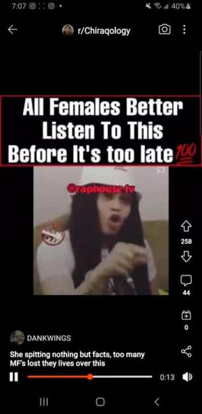 She Spitting Facts Alot Of Niggas Died Because Of This Whats You Guys Thoughts About This?