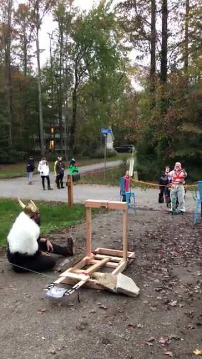 I made a socially distant candy distribution system.