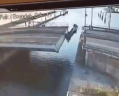 He survived that. But when he climbed out of the water he slipped and broke some ribs and slightly punctured a lung. Still lived. And, yes, there were barriers and lights he ignored.