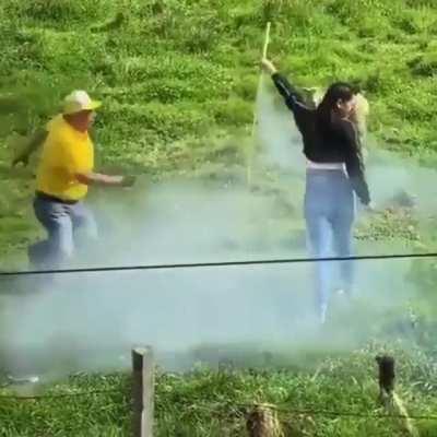 Everyone knows, hand launching fireworks is always a great idea.