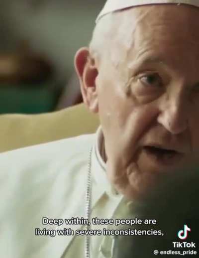 Pope Francis talking to a young non-binary Christian about bigotry within the church