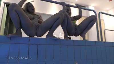 Blondes Peeing Into The Pool