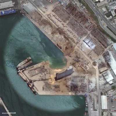 Satellite imagery of Beirut explosion.