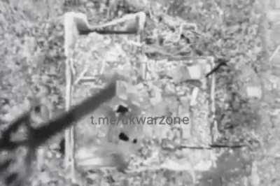 Ukrainian efficiency in action, drone dropped grenade deals with the enemy and buries them all in one fluid action