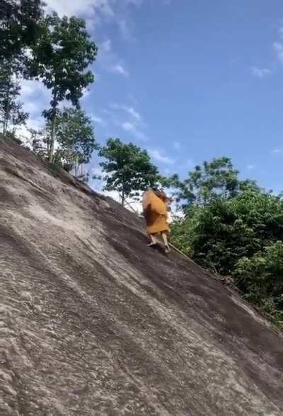 At this mountain climbing monk