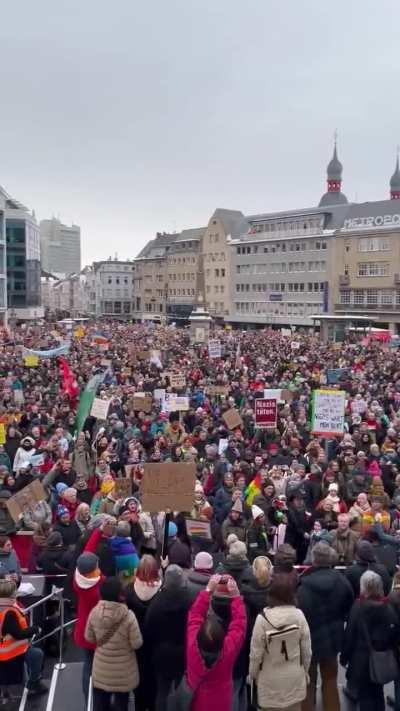Protesters singing ''Ode to Joy'' in Bonn at a protest against the far-right