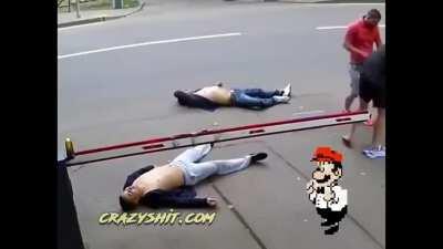 Double knockout! What a macho!