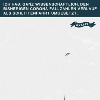 Ich hab mal, ganz wissenschaftlich, den bisherigen Corona-Fallzahlen Verlauf als Schlittenfahrt umgesetzt.