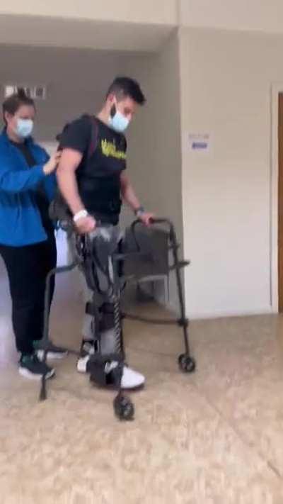 Young Ukrainian serviceman whose last video posting on the front was in June, now learning to walk again with what looks like an exoskeleton