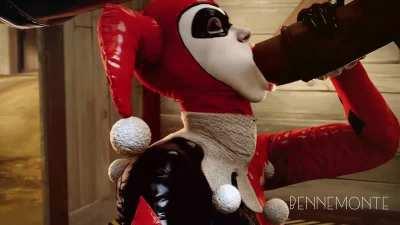 Harley Quinn taking her horse deep down her throat (bennemonte)