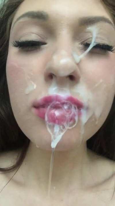 Showing off my messy reward after sucking cock ;)