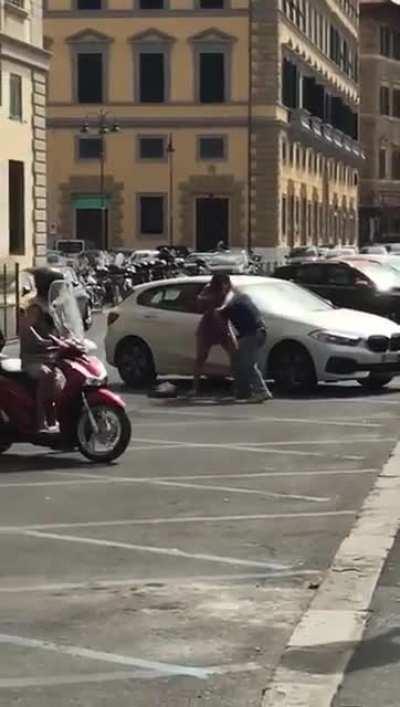 Italian NCO of the Folgore 'suffers' a mugging in Livorno, Italy.