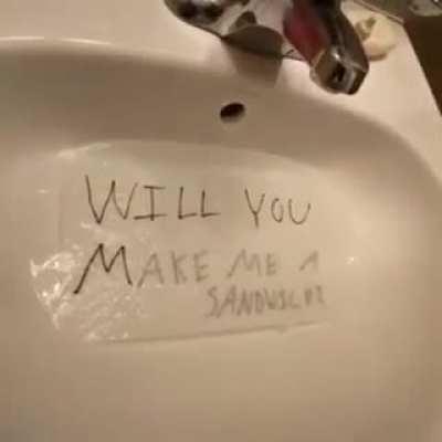 Proposing to a sandwichmaker.