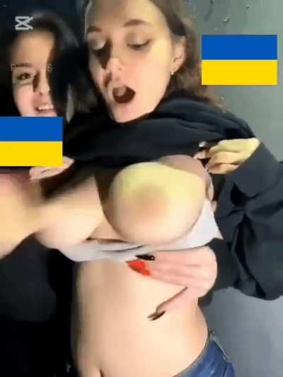 Signs indicating ukrainian refugees with large tits:
