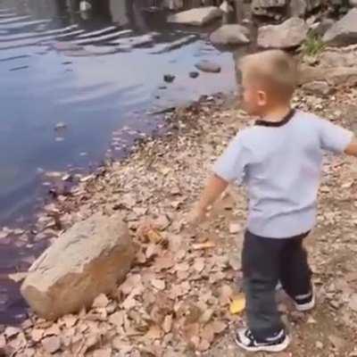 Stone skipping champion