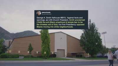 Question for J. Reuben, Abraham O., Harold B., George A. & Ezra T.: you sorry lot can keep your law school and administration building, your library and fieldhouse – I'm looking for Brigham's building, which apparently doesn't exist. Is his statue int