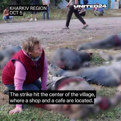 The consequences of the shelling of a store and cafe in the village of Hroza, which resulted in the deaths of over 50 people