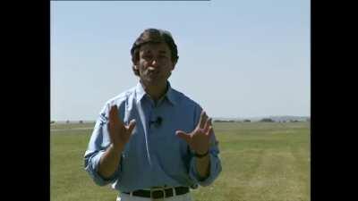 1996. Alain de Cadenet is filming for a documentary as a Spitfire ( flown by Ray Hanna ) hugs the ground for an incredible shot. Praise the cameraman for following the plane up a little as it passes over.