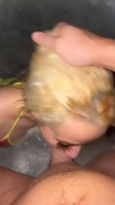 Sucking Daddy's cock in the hot tub