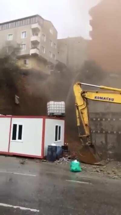 Concrete wall collapses resulting in landslide