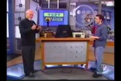 Demonstrating a one-of-a-kind phonograph cylinder on live TV