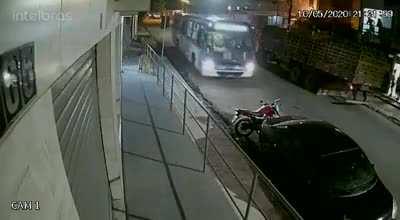 Speeding biker crashes into a bus